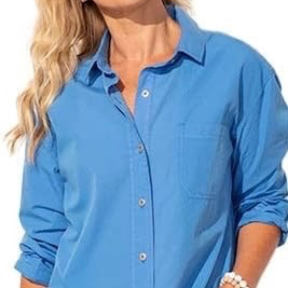 ESCAPE BY HABITAT SALT WASH BUTTON FRONT POCKET BIG SHIRT in Marina